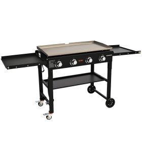 Commercial Griddle On Cart, 36' Heavy Duty Manual Flat Top Griddle, Outdoor Cooking Station With Side Shelves, Steel Natural Gas Griddle, 4-Burne (Option: Food Service) Commercial Griddle On Cart, 36' Heavy Duty Manual Flat Top Griddle, Outdoor Cooking Station With Side Shelves, Steel Natural Gas Griddle, 4-Burne (Option: Food Service)