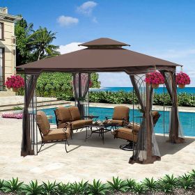 10x10 Outdoor Patio Gazebo Canopy Tent With Ventilated Double Roof And Mosquito net(Detachable Mesh Screen On All Sides); Suitable for Lawn; Gar (Color: Brown) 10x10 Outdoor Patio Gazebo Canopy Tent With Ventilated Double Roof And Mosquito net(Detachable Mesh Screen On All Sides); Suitable for Lawn; Gar (Color: Brown)